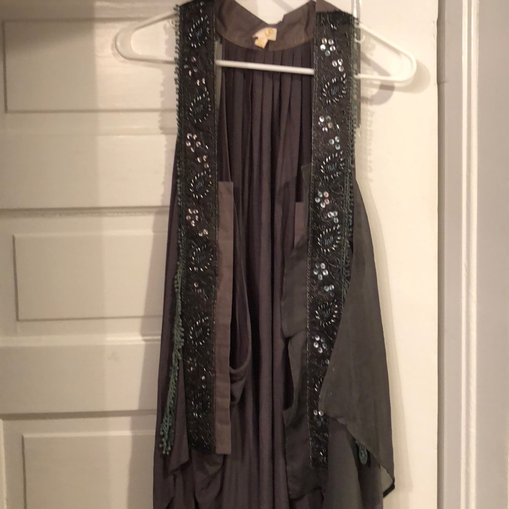 Ya Grey Beaded Vest Size Small